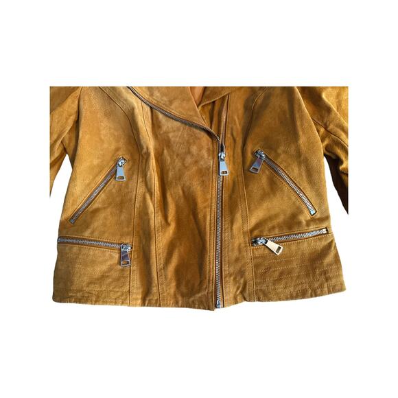 Vero Moda Suede Moto Jacket Cognac Zip Detail NWOT Size Large - Picture 9 of 11